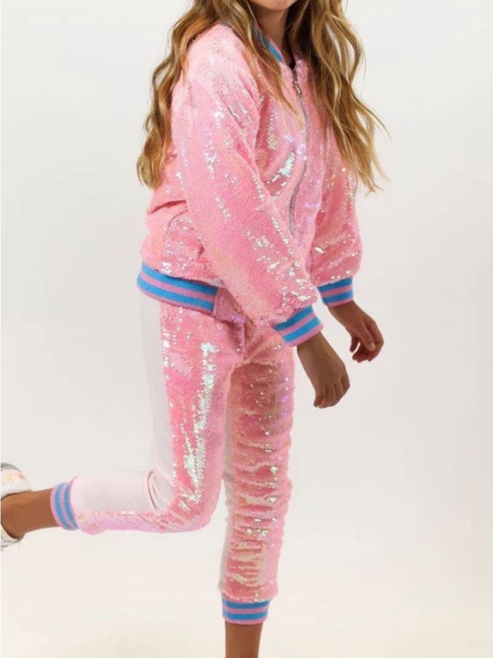 Lola and The Boys Pretty In Pink Sequin Bomber Jacket & Joggers Set